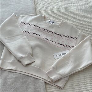 Wildfox Pullover Sweatshirt Women’s Medium Cream with Pink Hearts Brand New NWT